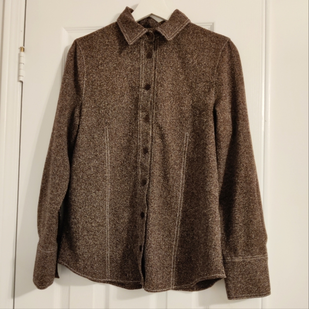 Zara Textured Brown Knit Shirt